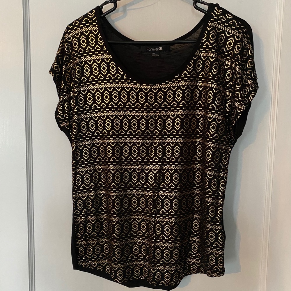 Forever 21 Black / Gold Shimmer Shirt, Size S